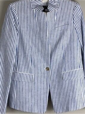 J. Crew Regent Blazer Blue White Stripe Linen Size 4